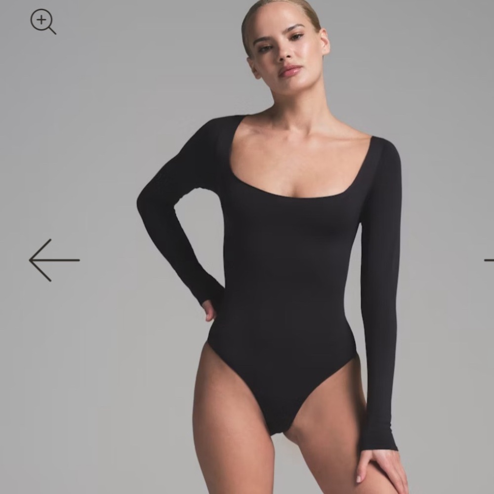 SKIMS Black Fitted Long Sleeve Bodysuit